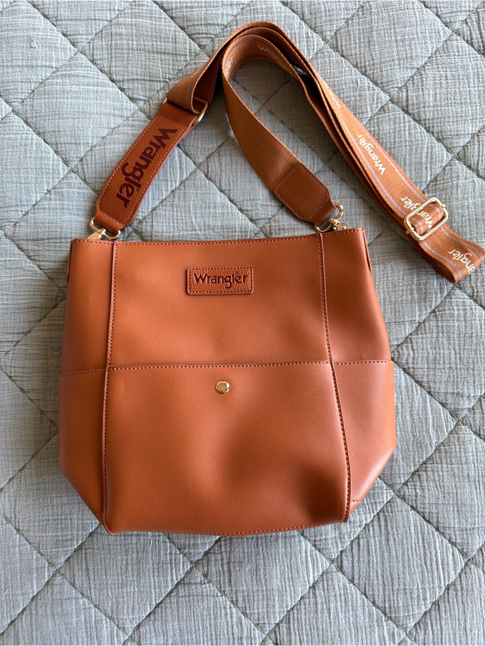 Wrangler Camel Vegan Leather Crossbody Bag
